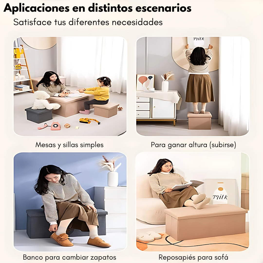 TABURETE ORGANIZADOR GRANDE – Asiento cómodo y almacenamiento oculto en un solo lugar