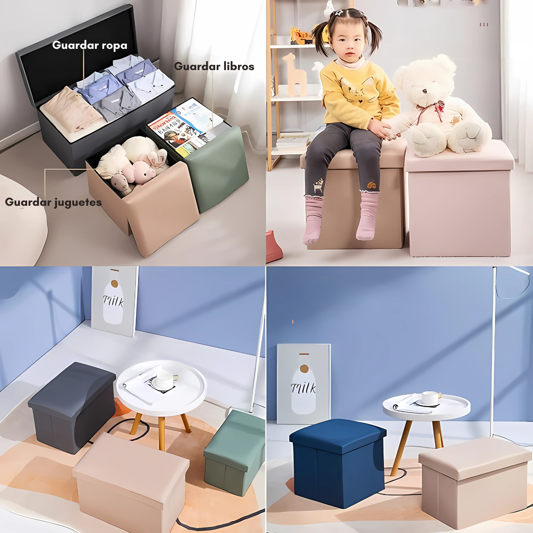 TABURETE ORGANIZADOR GRANDE – Asiento cómodo y almacenamiento oculto en un solo lugar