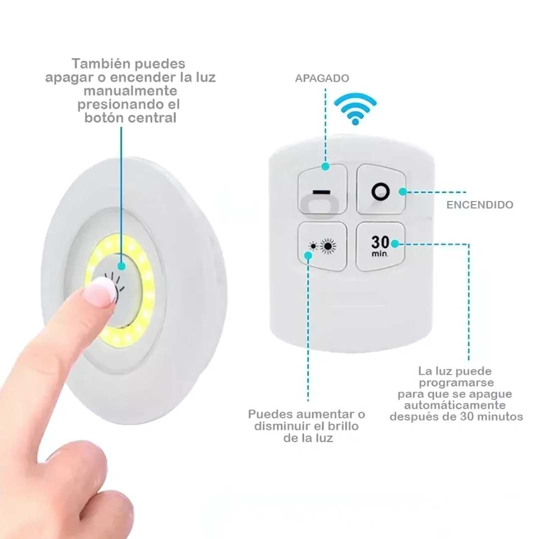Kit 3 Und. LED Remoto LumaTouch™ - Luz donde la necesites, sin enchufes, sin límites.