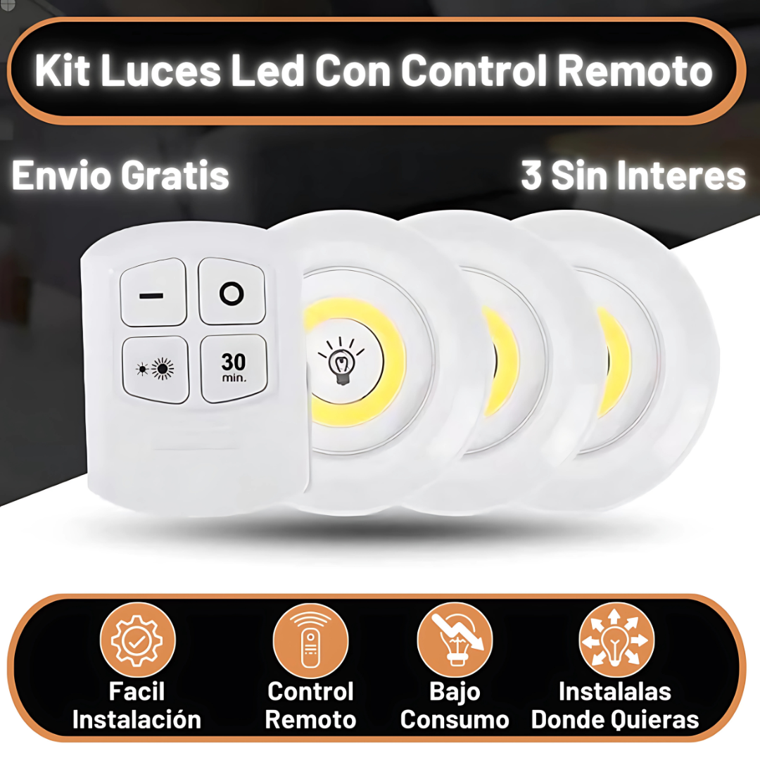 Kit 3 Und. LED Remoto LumaTouch™ - Luz donde la necesites, sin enchufes, sin límites.
