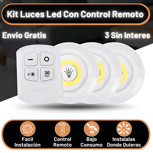 Kit 3 Und. LED Remoto LumaTouch™ - Luz donde la necesites, sin enchufes, sin límites.