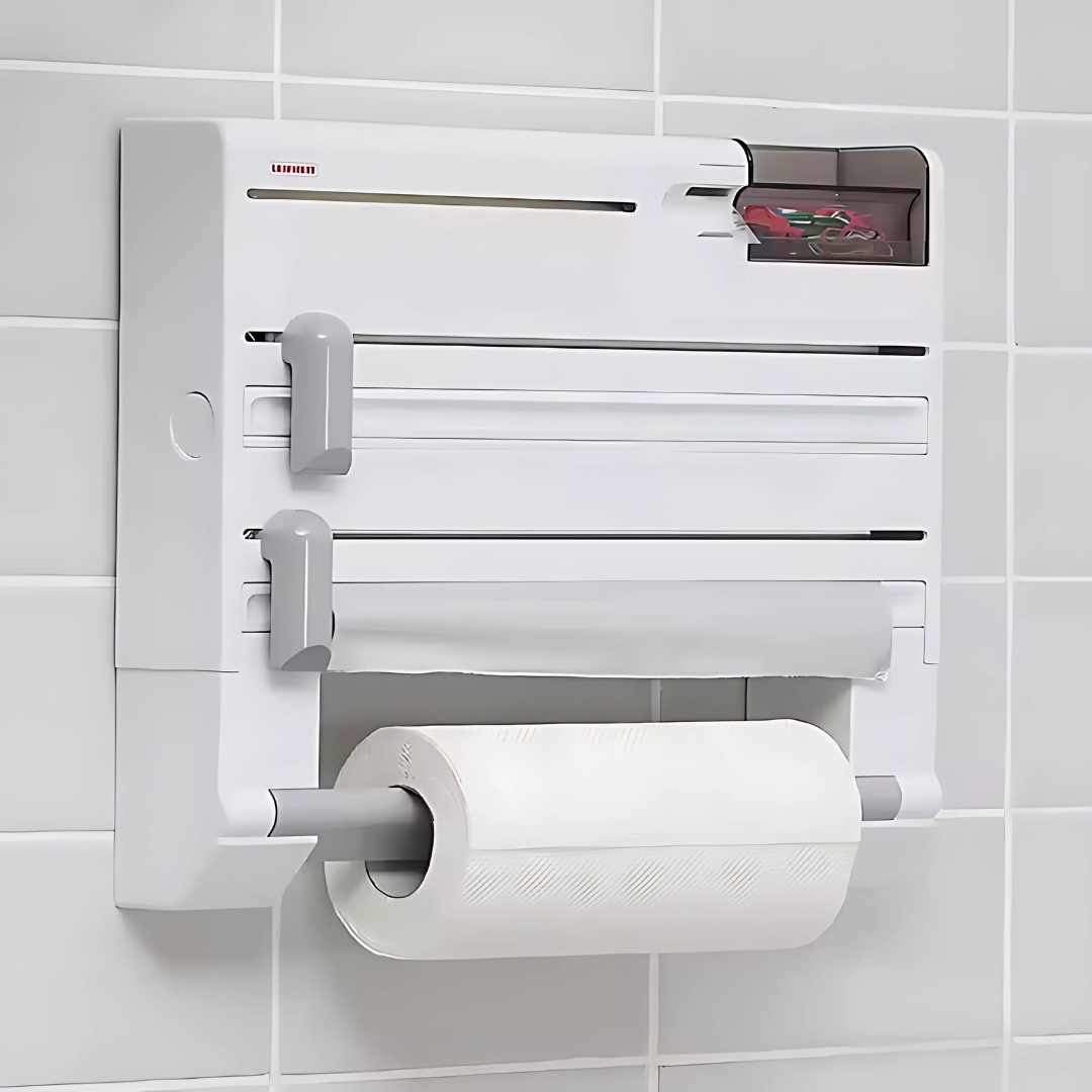 DISPENSADOR ORGANIZADOR – Todo en su lugar con un solo accesorio de pared